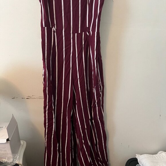 Forever 21 Burgundy & White Striped Jumpsuit - Picture 4 of 6